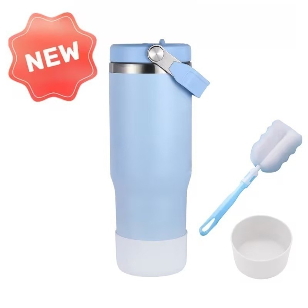 30oz Light Blue Insulated Tumbler Stainless Steel w/ Handle & Straw‎ Lid